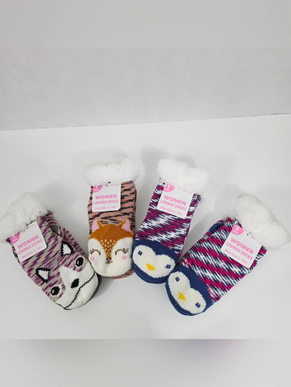 Bundle Of 4 Knit Sherpa-Lined Slipper Grippy Socks